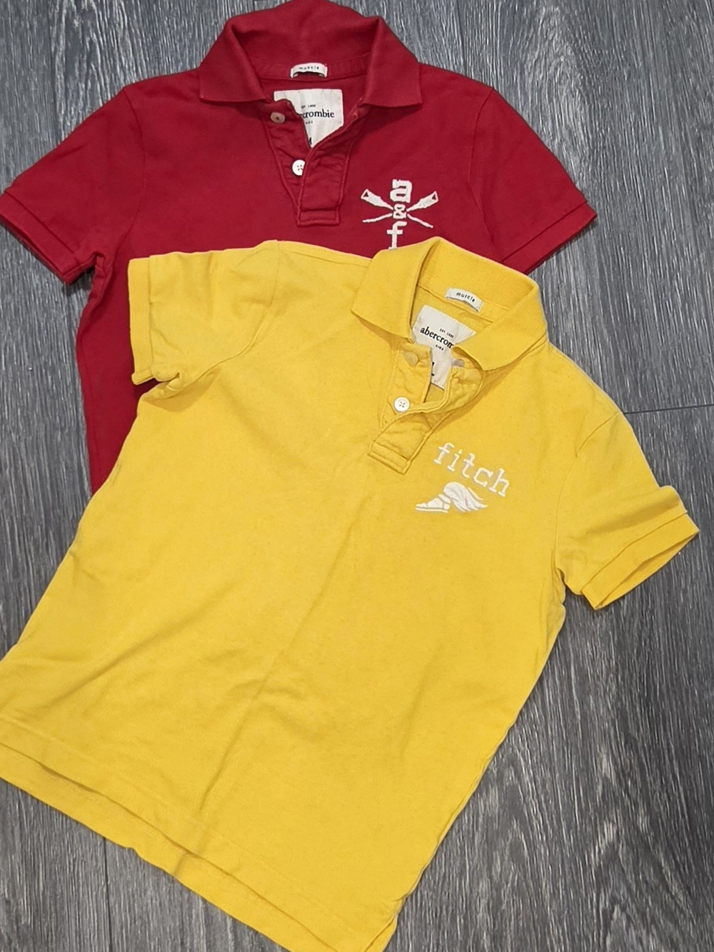 2x Boys Abercrombie & Fitch Polos Yellow & Red Size M